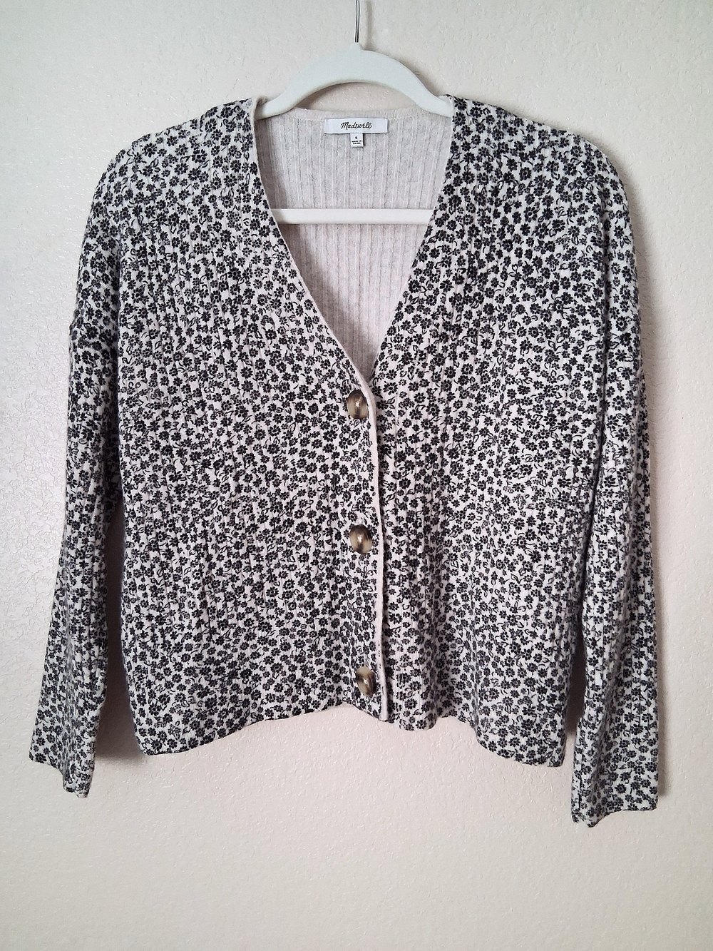 Madewell Alpaca Wool Blend Ditsy Cameron Ribbed Cardigan Sweater in Coziest Yarn